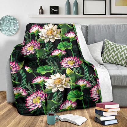 Water Lily Pattern Print Design WL010 Fleece Blanket