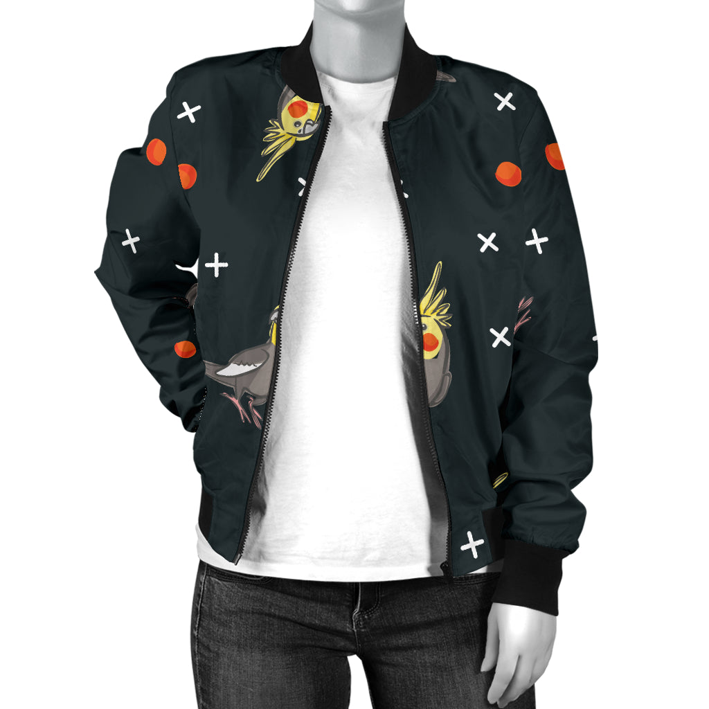 Cockatiel Pattern Print Design 02 Women's Bomber Jacket