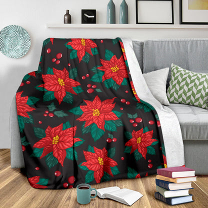 Poinsettia Pattern Print Design POT07 Fleece Blanket