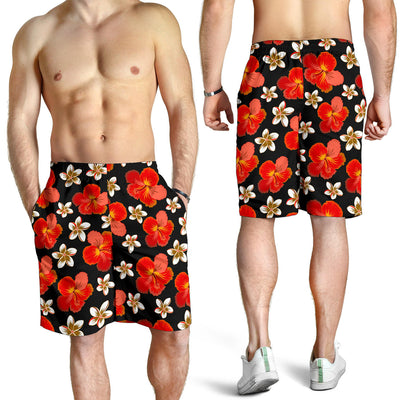 Red Hibiscus Pattern Print Design HB022 Mens Shorts