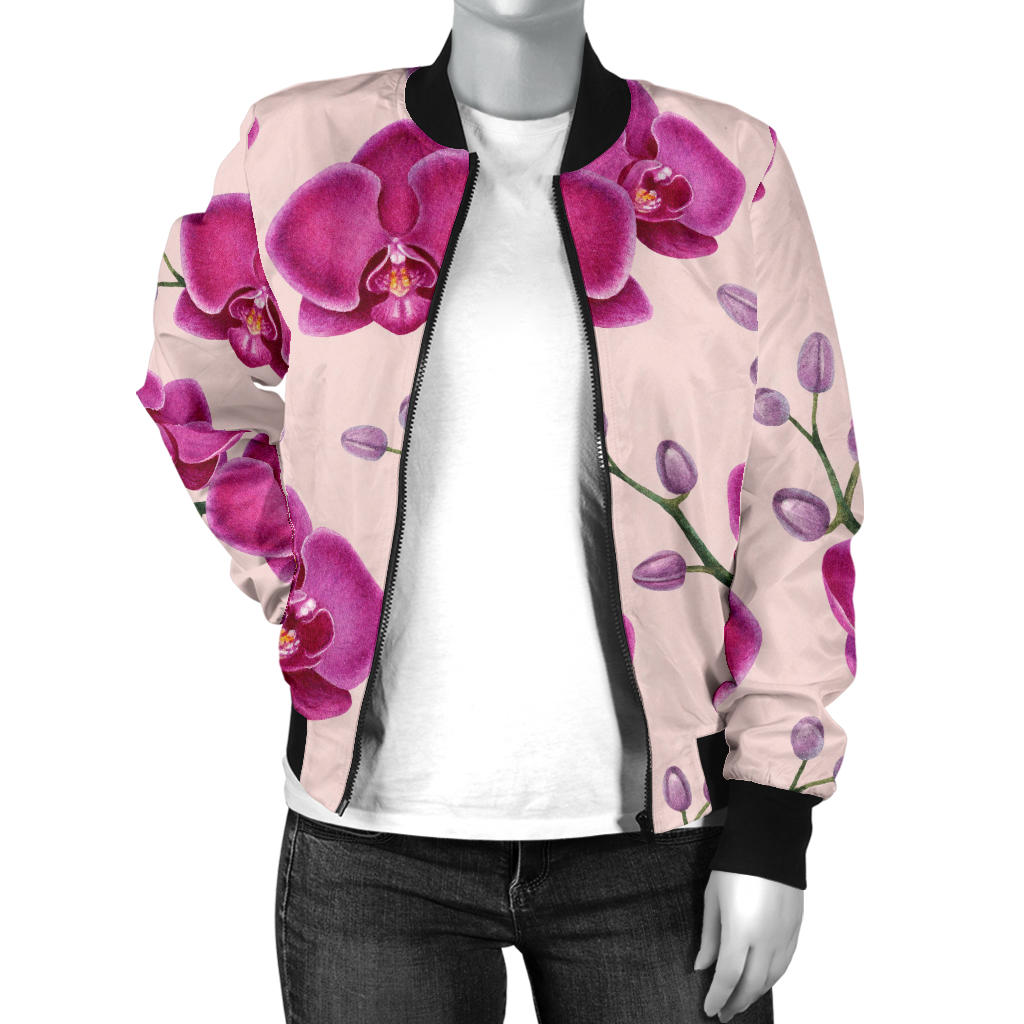 Orchid Purple Pattern Print Design OR04 Women Bomber Jacket