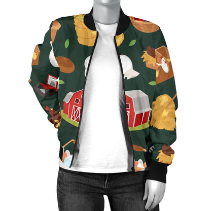 Agricultural Farm Print Design 02 Women's Bomber Jacket