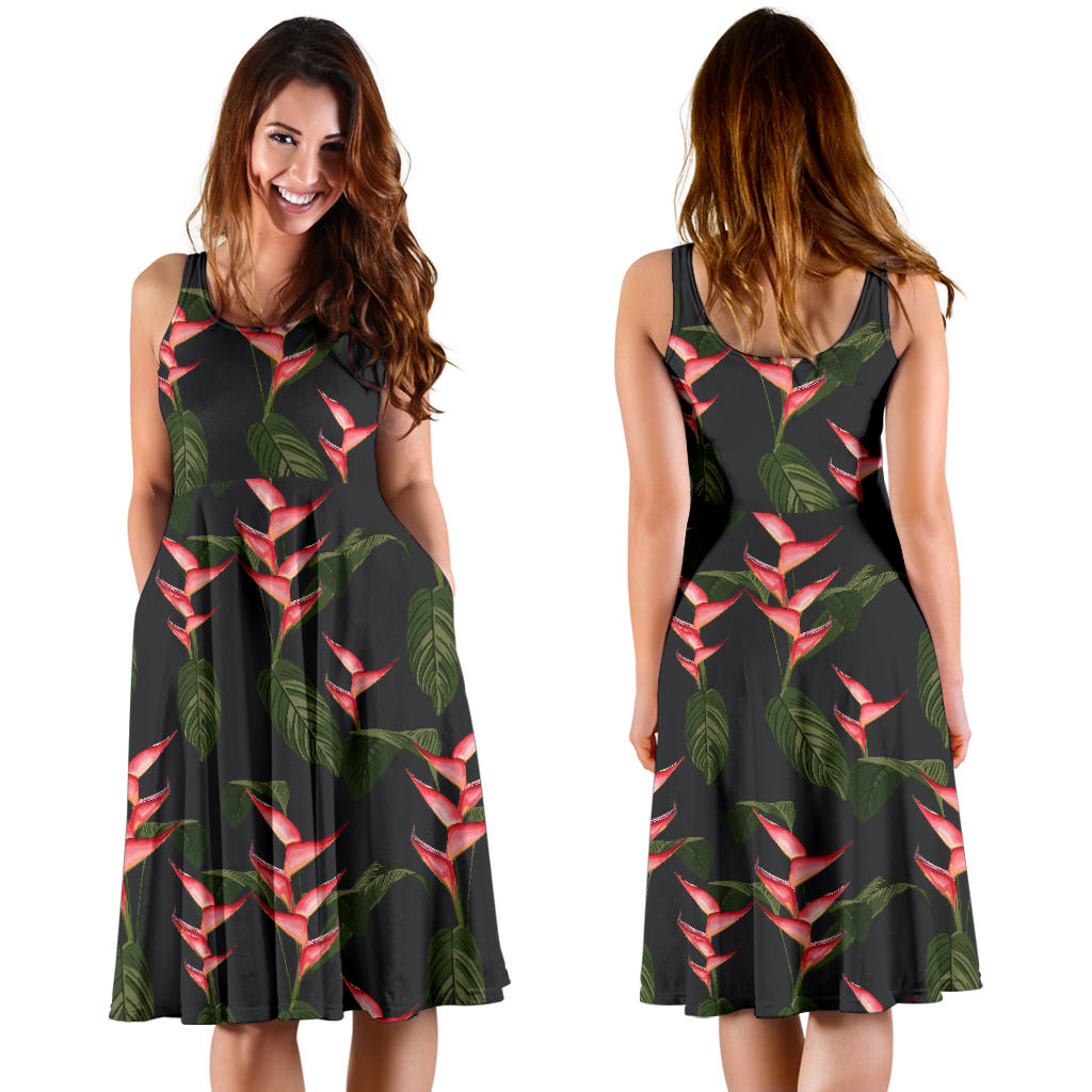 Heliconia Pattern Print Design HL07 Midi Dress