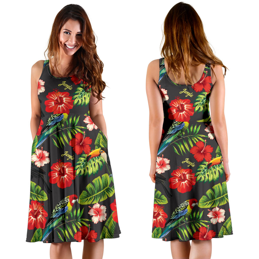 Tropical Flower Pattern Print Design TF04 Midi Dress