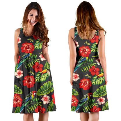 Tropical Flower Pattern Print Design TF04 Midi Dress