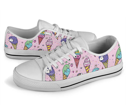 Ice Cream Pattern Print Design IC05 White Bottom Low Top Shoes