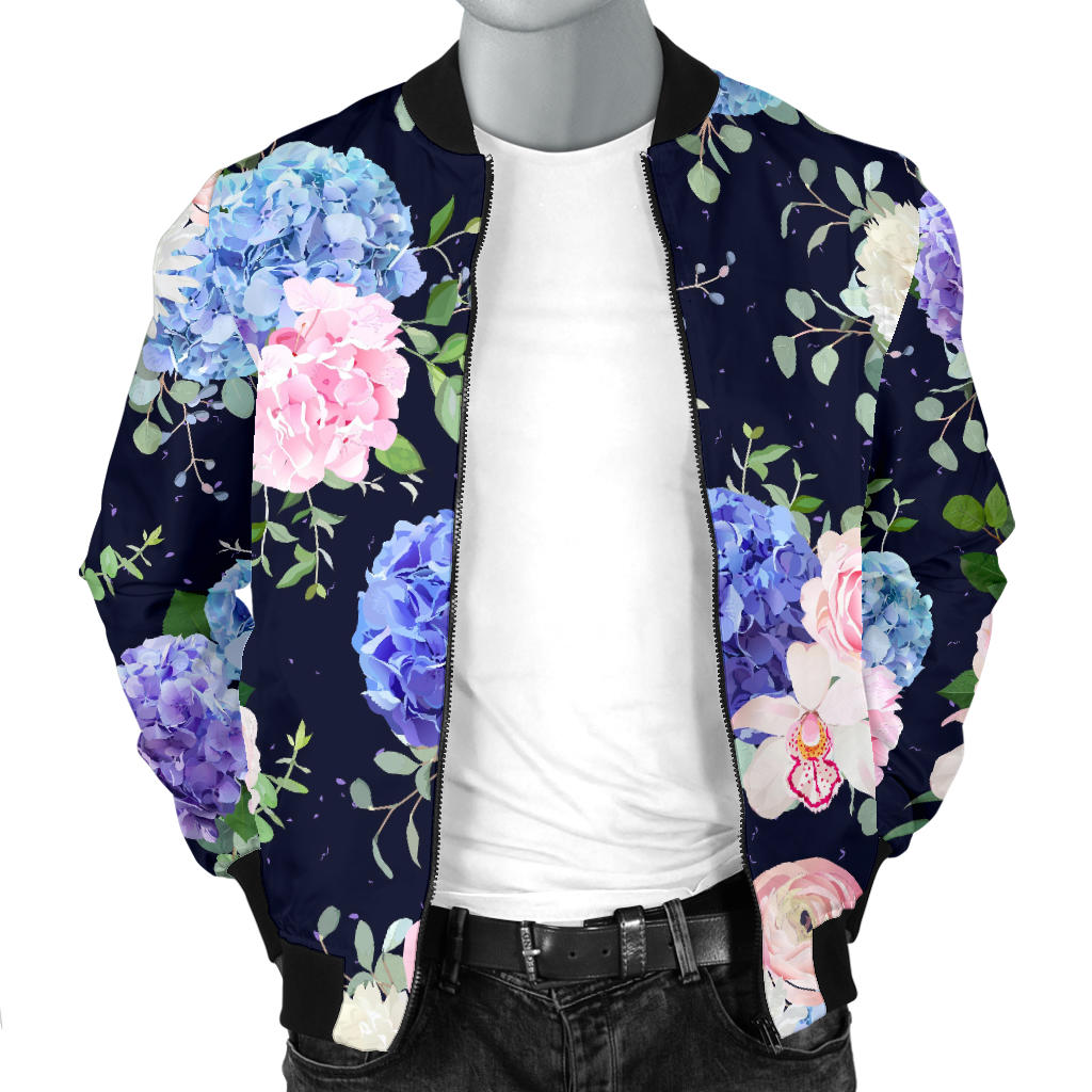 Hydrangea Pattern Print Design HD01 Men Bomber Jacket