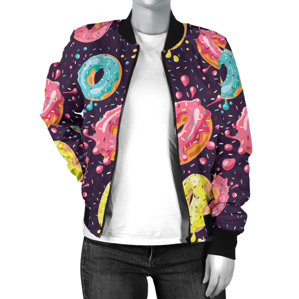 Donut Pattern Print Design DN03 Women Bomber Jacket