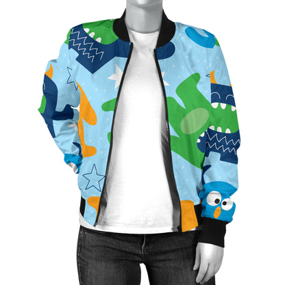 Monster Cartoon Pattern Print Design 04 Women's Bomber Jacket