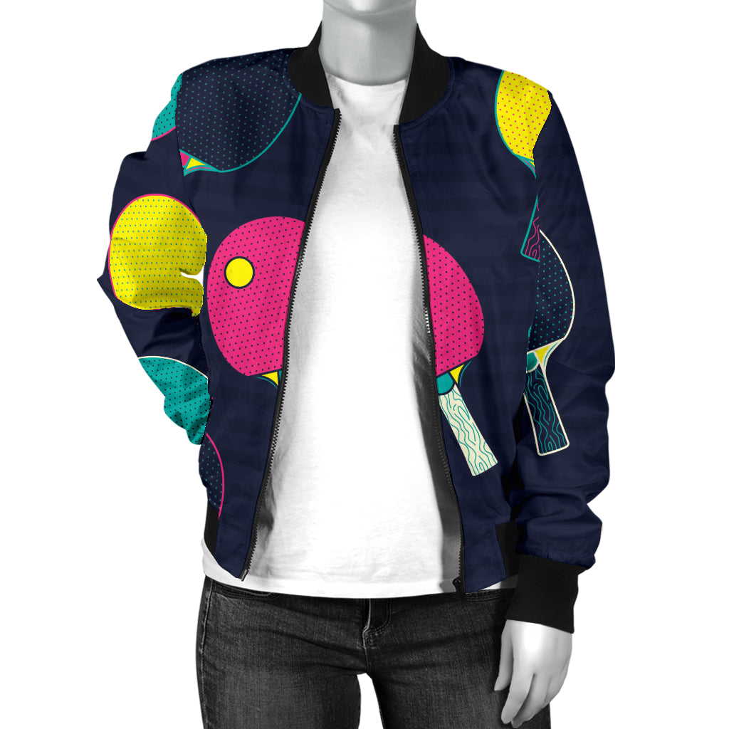 Ping Pong Pattern Print Design A04 Women's Bomber Jacket