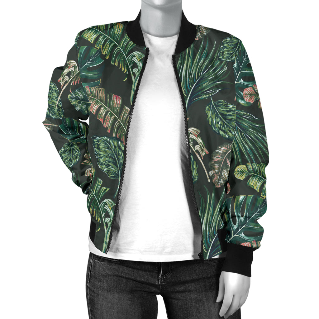 Banana Leaf Pattern Print Design 05 Women's Bomber Jacket