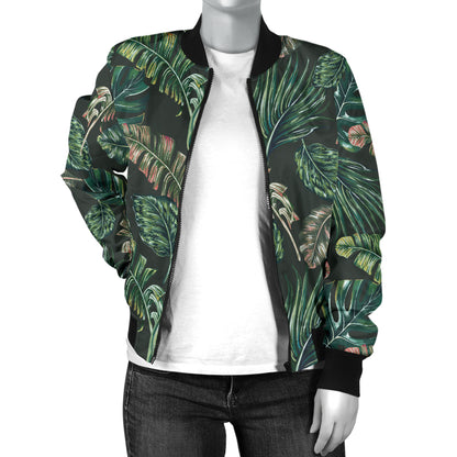 Banana Leaf Pattern Print Design 05 Women's Bomber Jacket