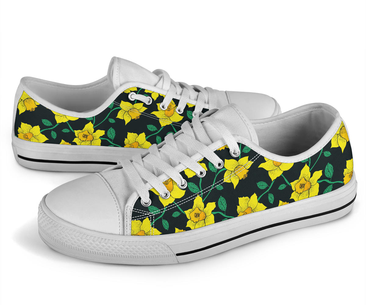 Daffodils Pattern Print Design DF03 White Bottom Low Top Shoes