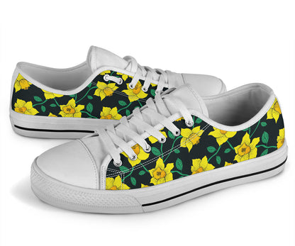 Daffodils Pattern Print Design DF03 White Bottom Low Top Shoes
