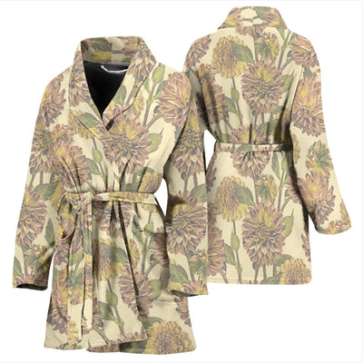 Dahlia Pattern Print Design DH09 Women Bathrobe