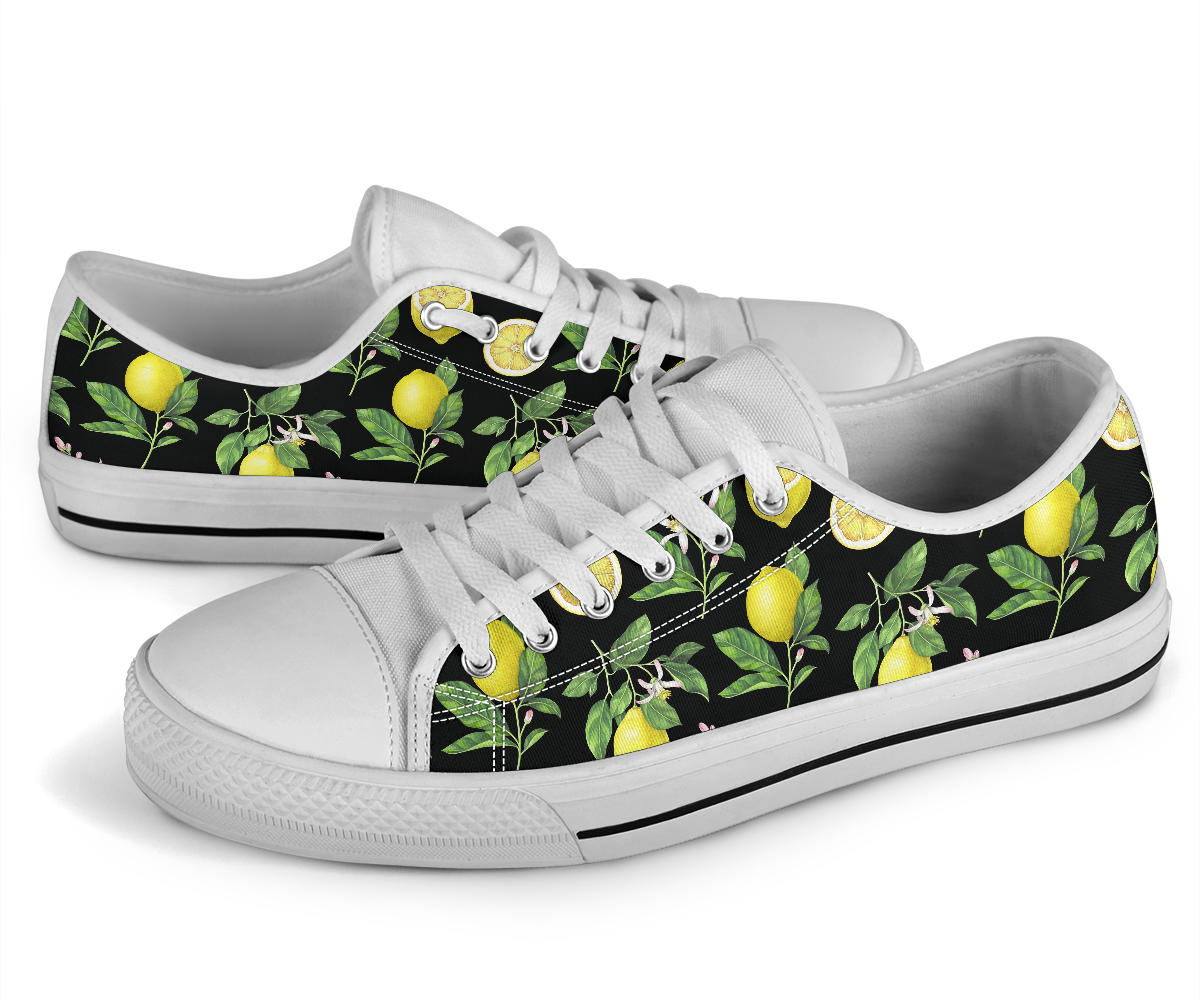 Lemon Pattern Print Design LM02 White Bottom Low Top Shoes