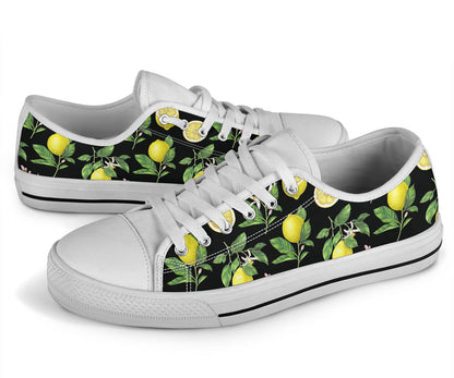 Lemon Pattern Print Design LM02 White Bottom Low Top Shoes