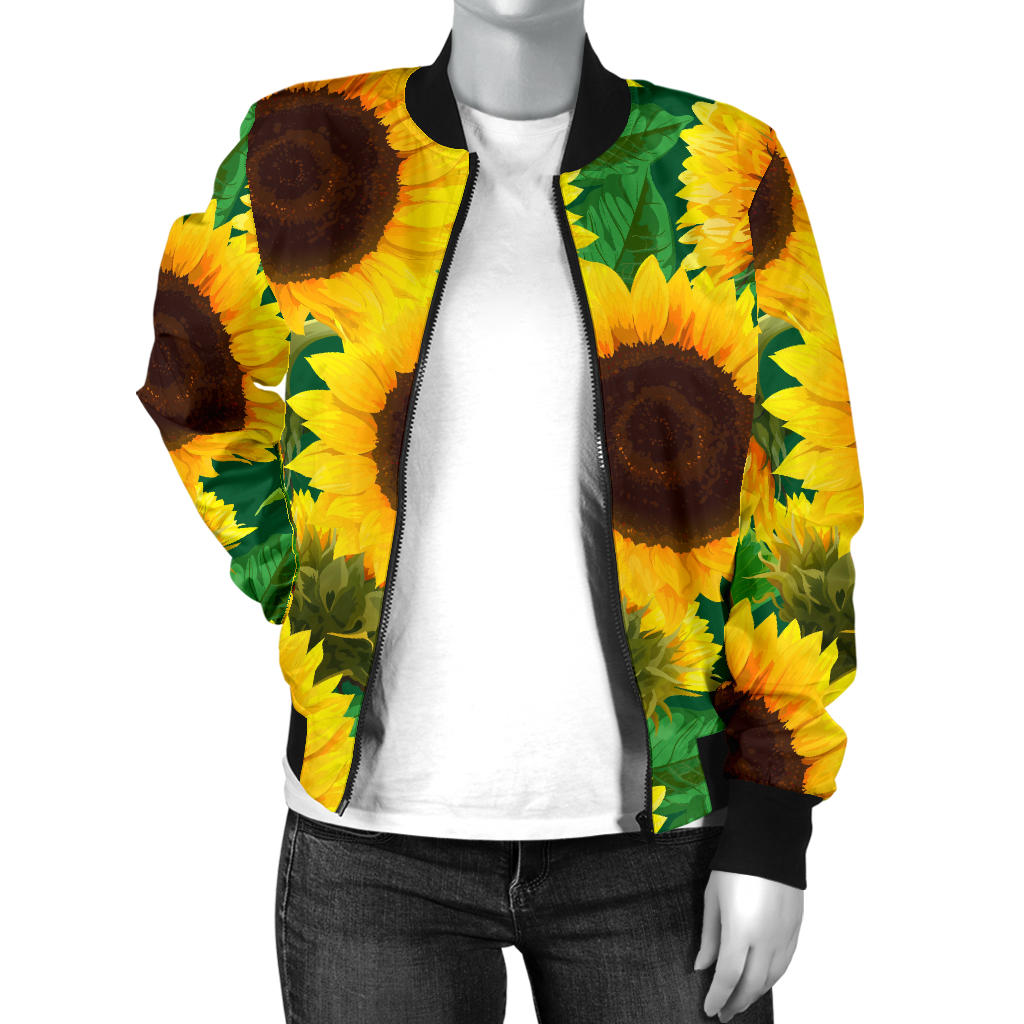 Sunflower Pattern Print Design SF02 Women Bomber Jacket