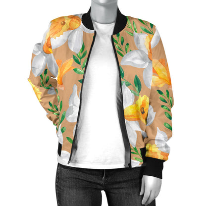Daffodils Pattern Print Design DF04 Women Bomber Jacket