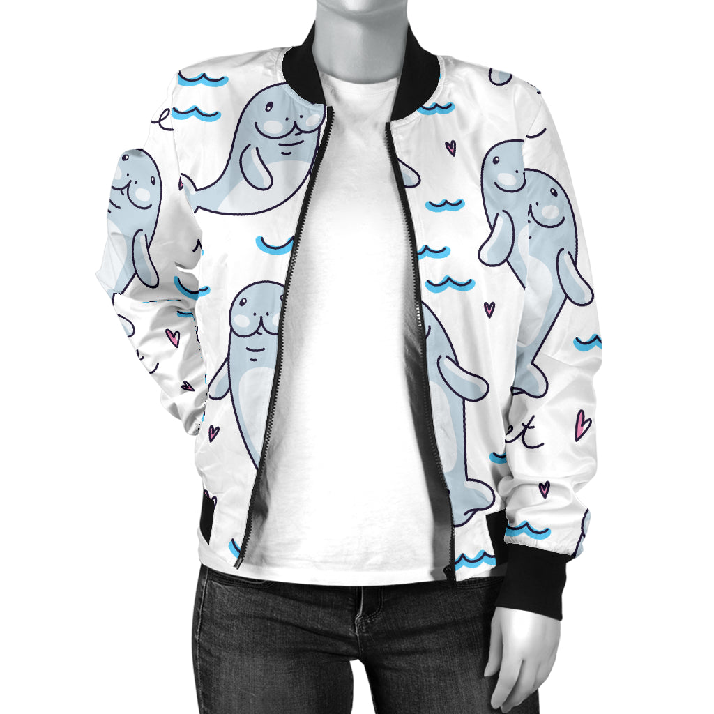Manatee Baby Pattern Print Design 03 Women's Bomber Jacket