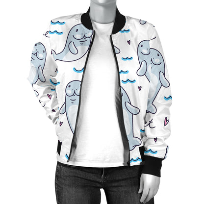 Manatee Baby Pattern Print Design 03 Women's Bomber Jacket