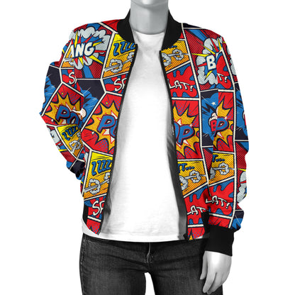 Comic Book Pattern Print Design 03 Women's Bomber Jacket