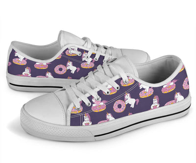 Donut Unicorn Pattern Print Design DN011 White Bottom Low Top Shoes