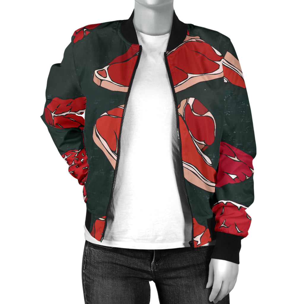 Meat Pattern Print Design 01 Women's Bomber Jacket
