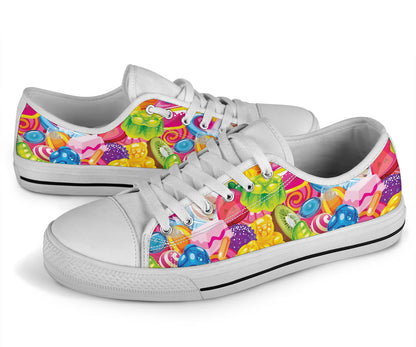 Candy Pattern Print Design CA01 White Bottom Low Top Shoes