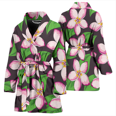 Pink Plumeria Pattern Print Design PM019 Women Bathrobe