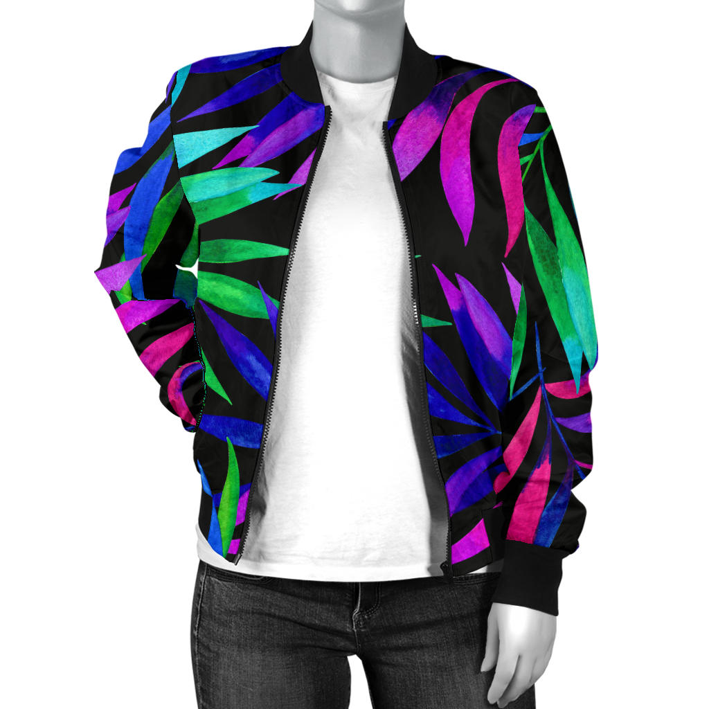 Tropical Flower Pattern Print Design TF010 Women Bomber Jacket