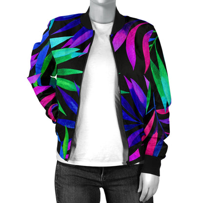 Tropical Flower Pattern Print Design TF010 Women Bomber Jacket