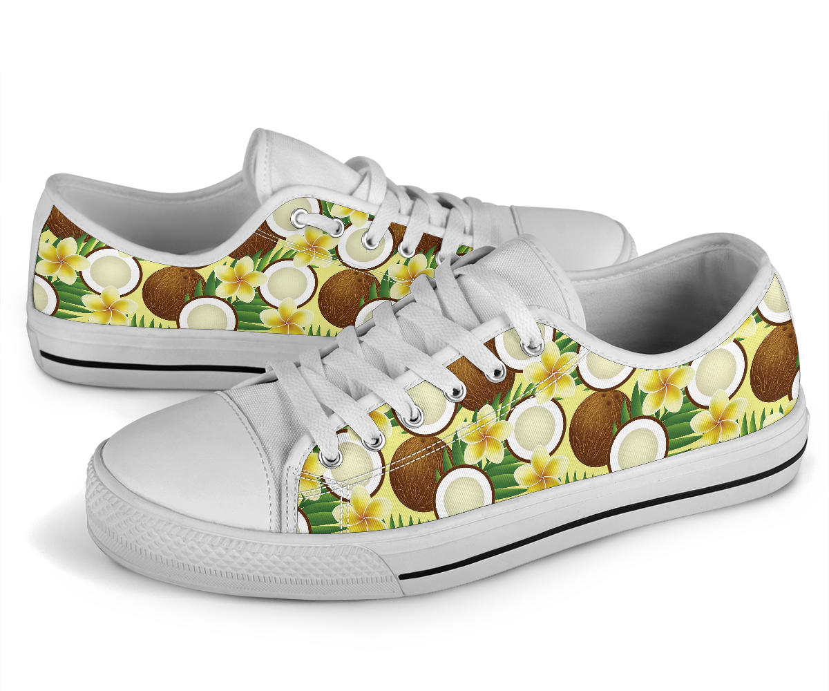 Coconut Pattern Print Design CN02 White Bottom Low Top Shoes