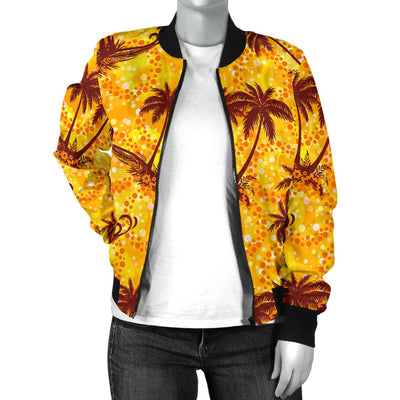 Palm Tree Pattern Print Design PT012 Women Bomber Jacket