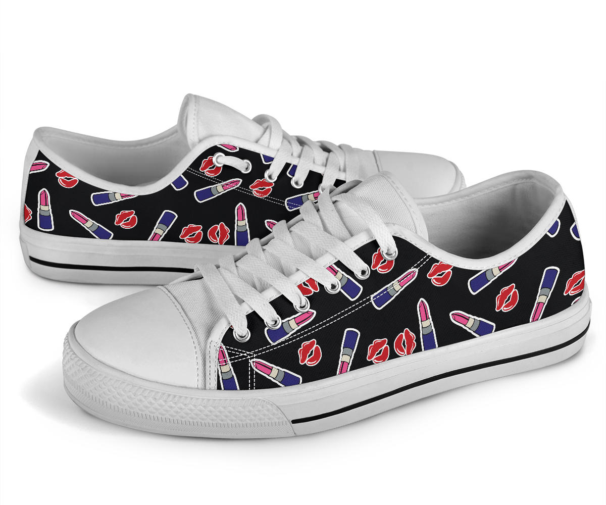 Lipstick Pattern Print Design LT01 White Bottom Low Top Shoes
