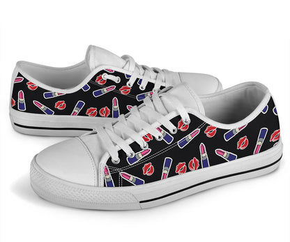 Lipstick Pattern Print Design LT01 White Bottom Low Top Shoes
