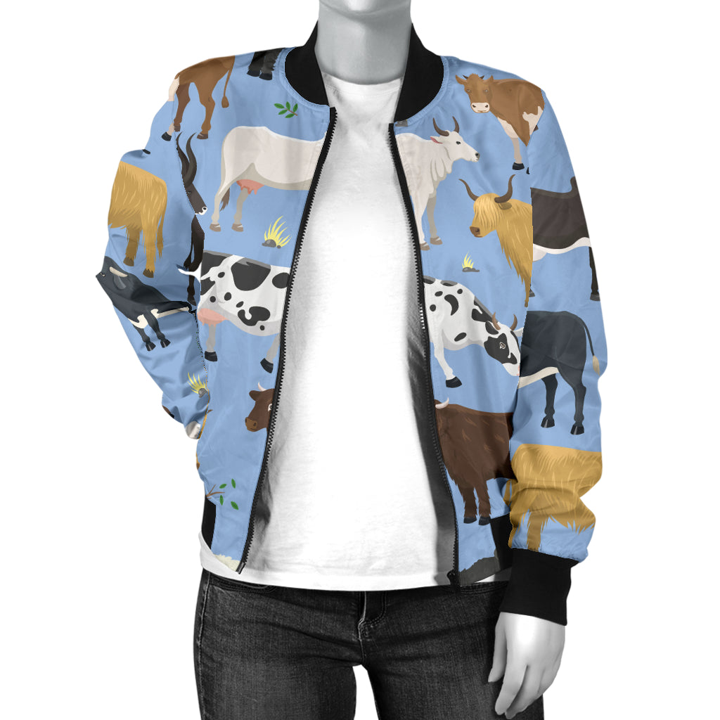 Cattle Pattern Print Design 02 Women's Bomber Jacket