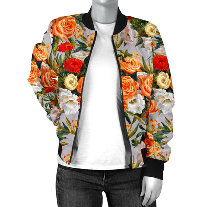 Lisianthus Pattern Print Design LT04 Women Bomber Jacket