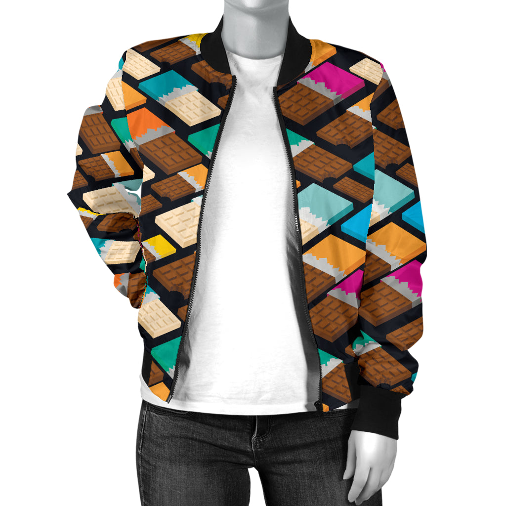 Chocolate Pattern Print Design 02 Women's Bomber Jacket