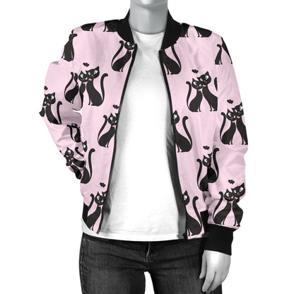 Black Cat Pattern Print Design 01 Women's Bomber Jacket