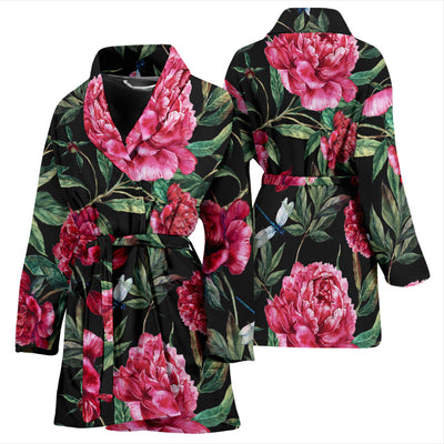 Peony Pattern Print Design PE04 Women Bathrobe