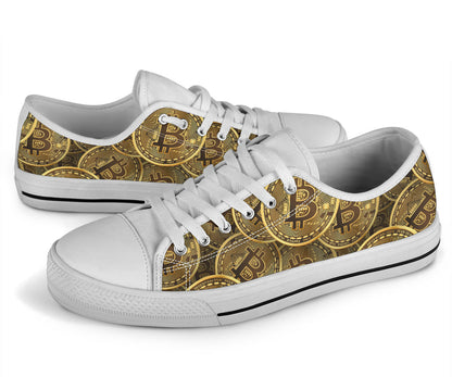 Bitcoin Pattern Print Design DO01 White Bottom Low Top Shoes
