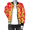 Orange Hibiscus Pattern Print Design HB018 Women Bomber Jacket