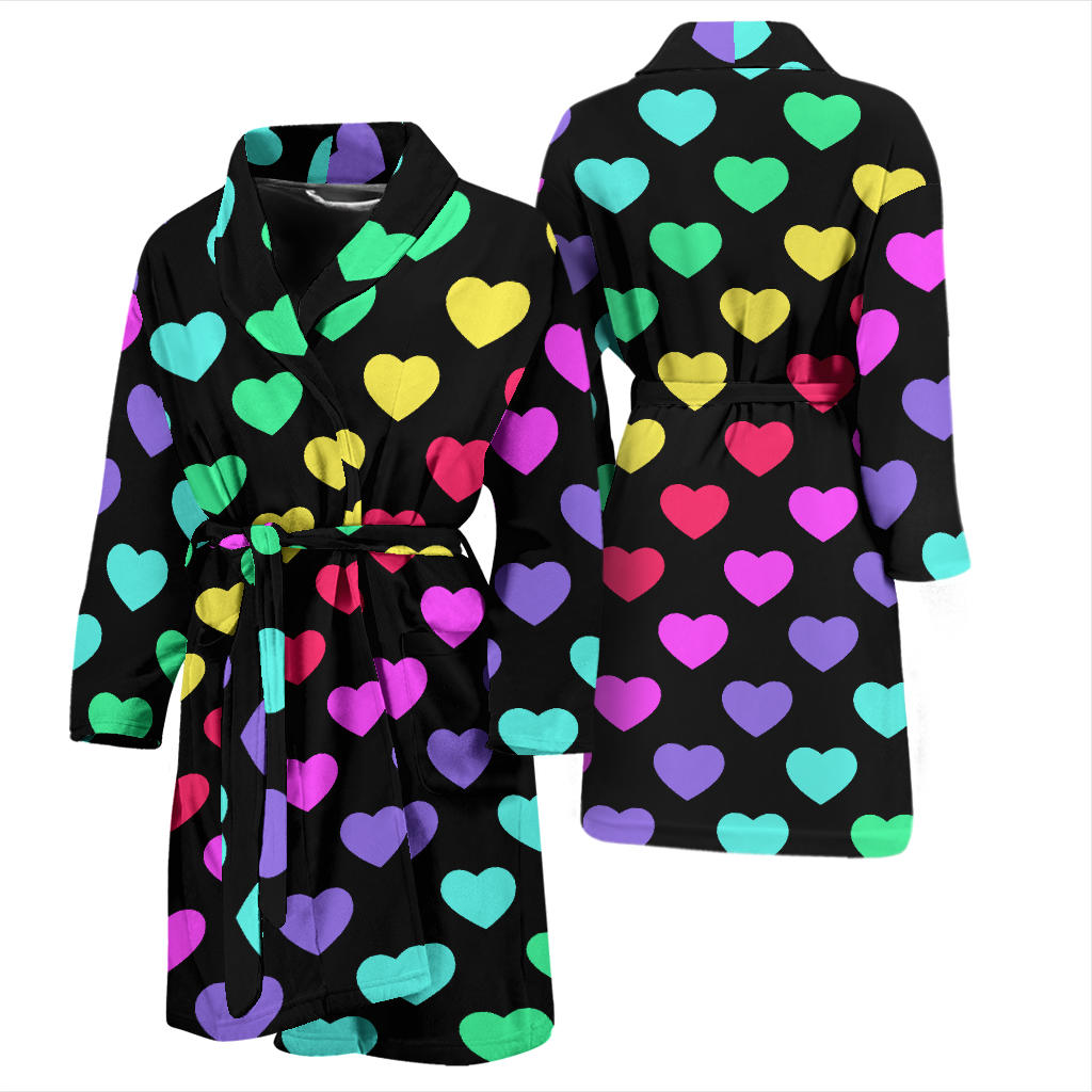Heart Rainbow Pattern Print Design HE02 Men Bathrobe