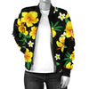 Yellow Hibiscus Pattern Print Design HB08 Women Bomber Jacket