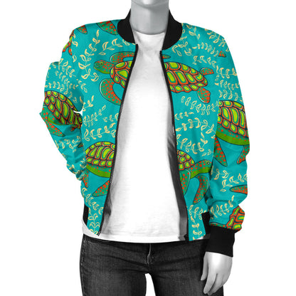 Sea Turtle Pattern Print Design T010 Women Bomber Jacket