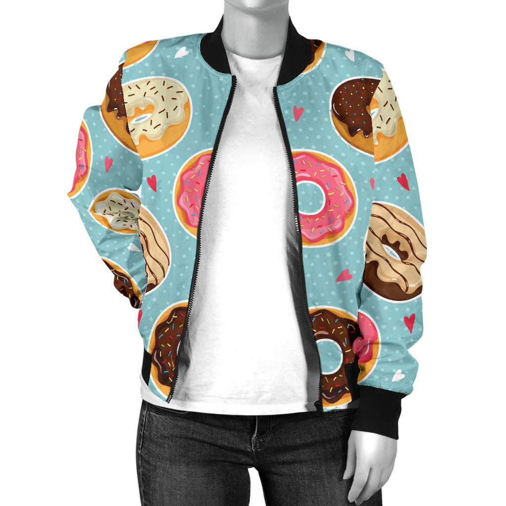 Donut Pattern Print Design DN04 Women Bomber Jacket