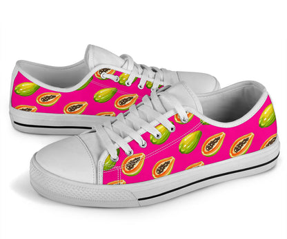 Papaya Pattern Print Design PP02 White Bottom Low Top Shoes