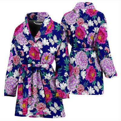 Dahlia Pattern Print Design DH013 Women Bathrobe