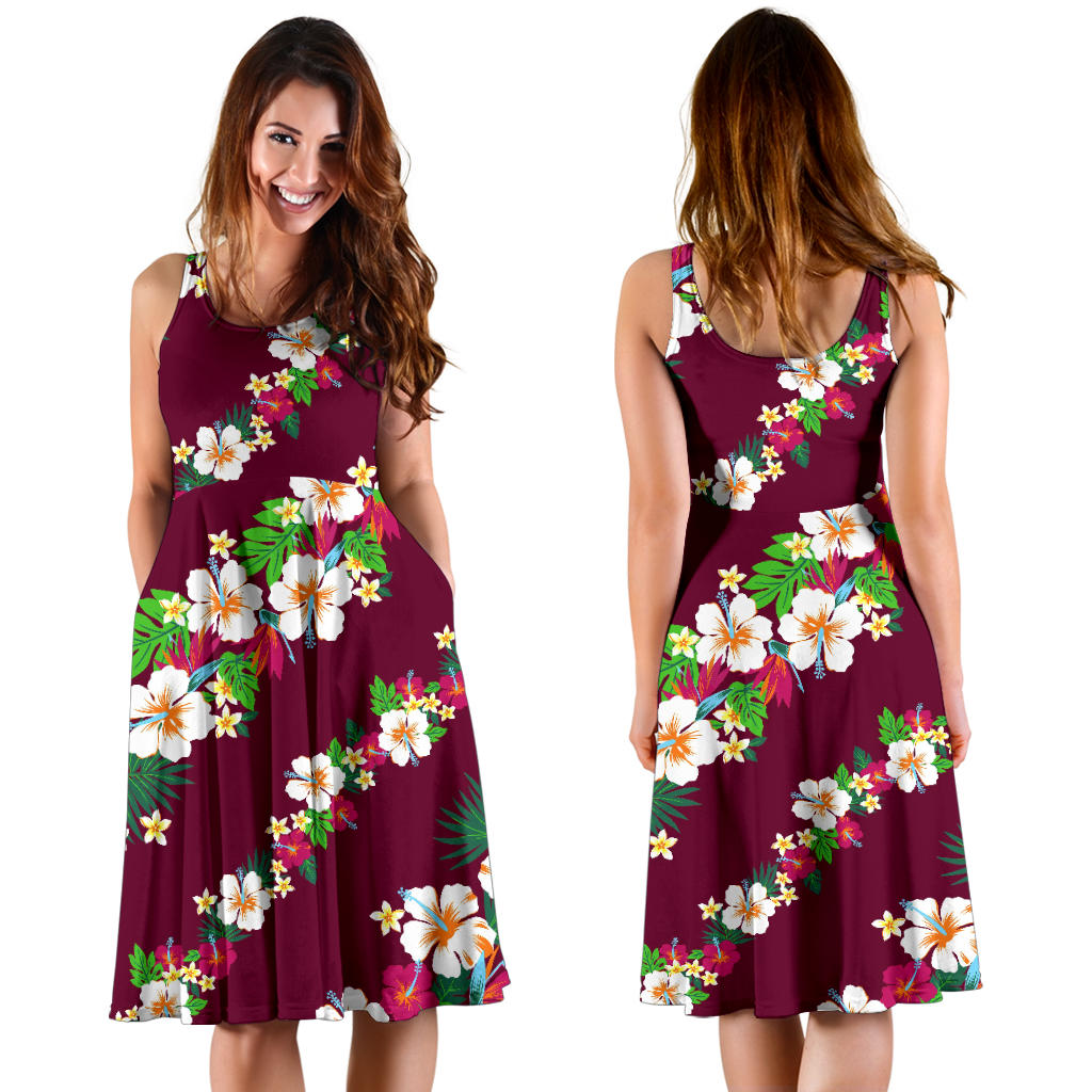 Hawaiian Themed Pattern Print Design H06 Midi Dress